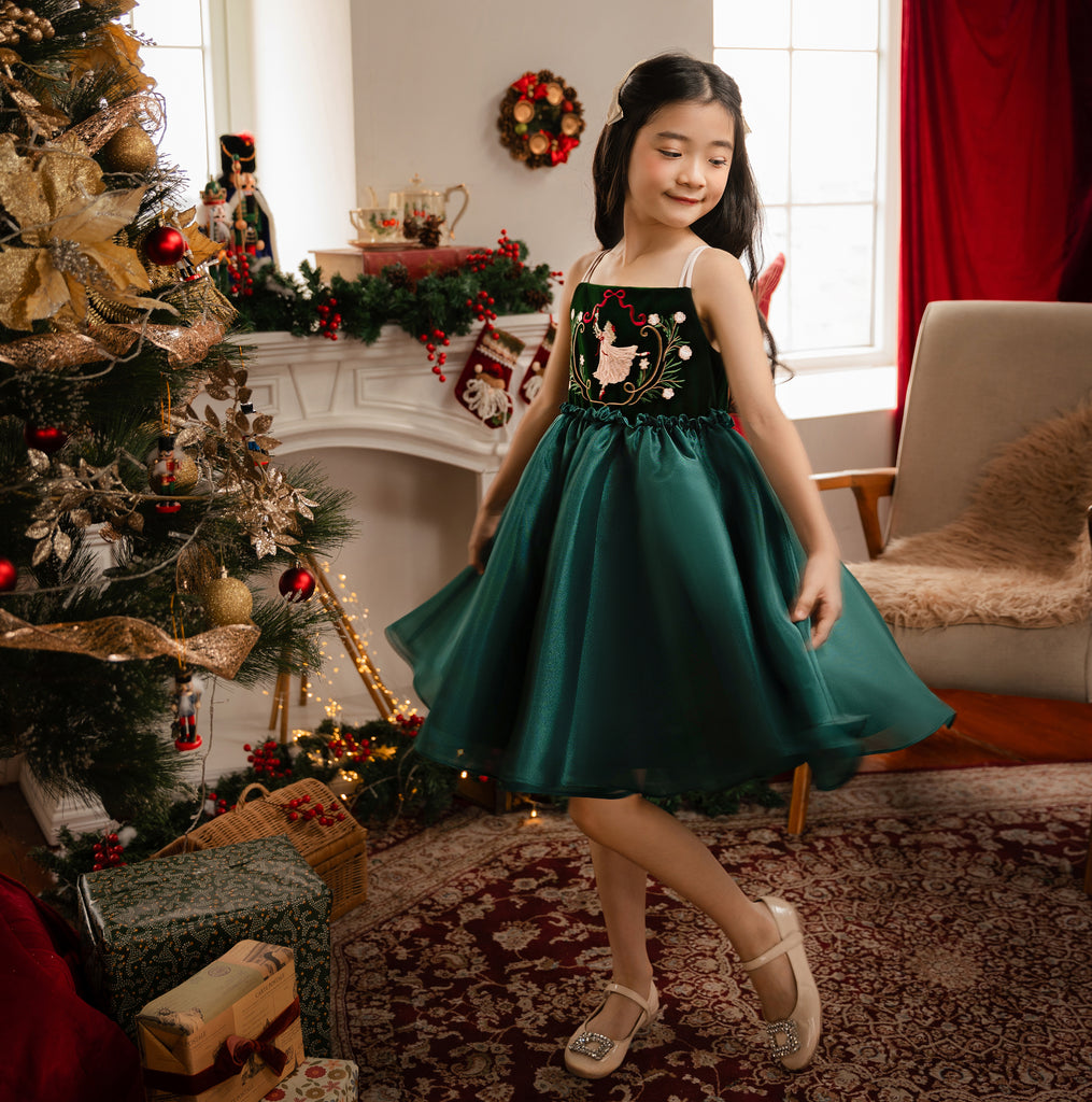 Ballerina Dress in Forest Green Poppuri Ballerina Dress in Forest Green Poppuri