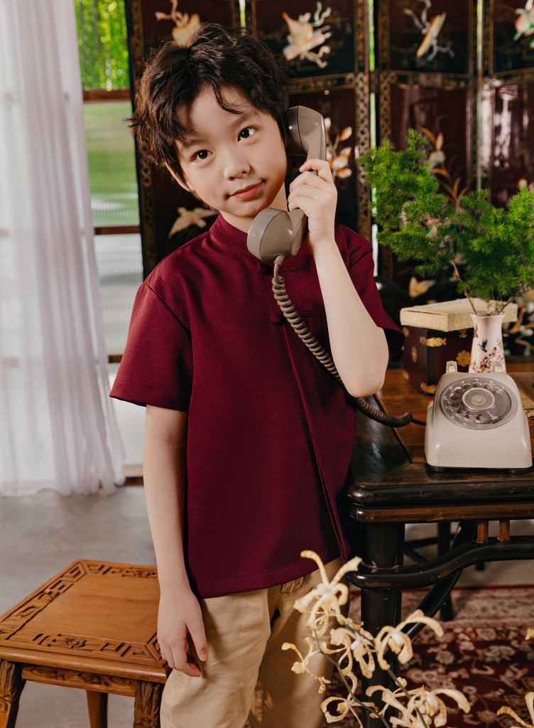 Asher Shirt Boys in Maroon Oak