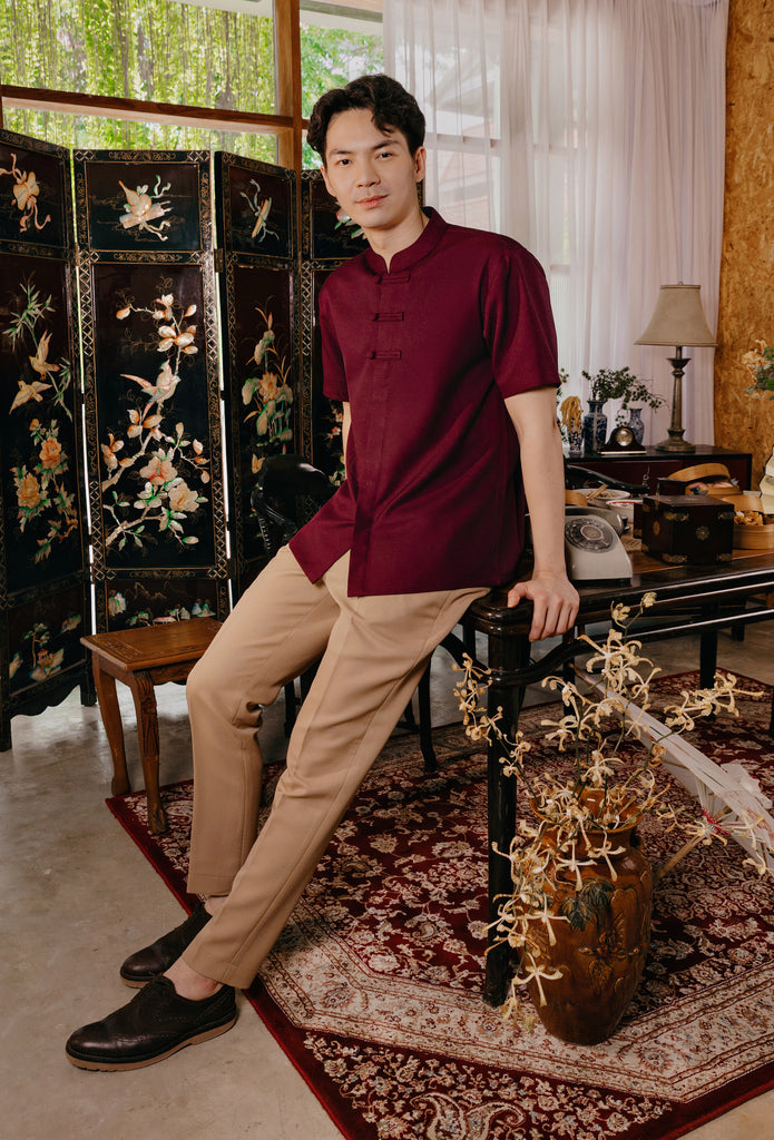 Asher Shirt Men in Maroon Oak