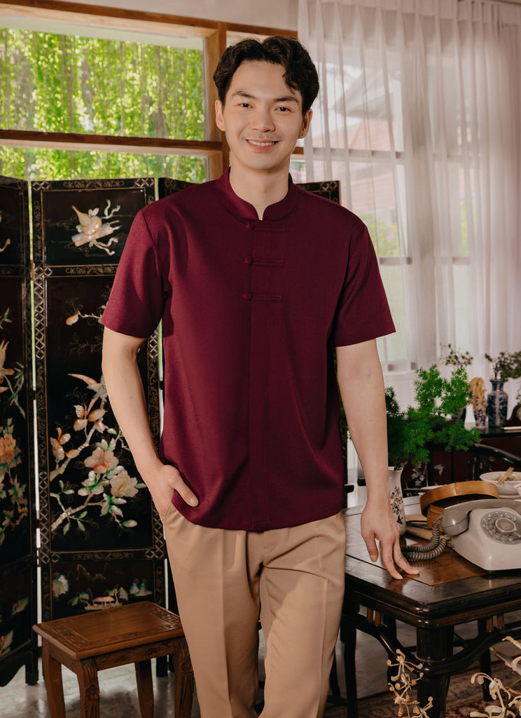 Asher Shirt Men in Maroon Oak