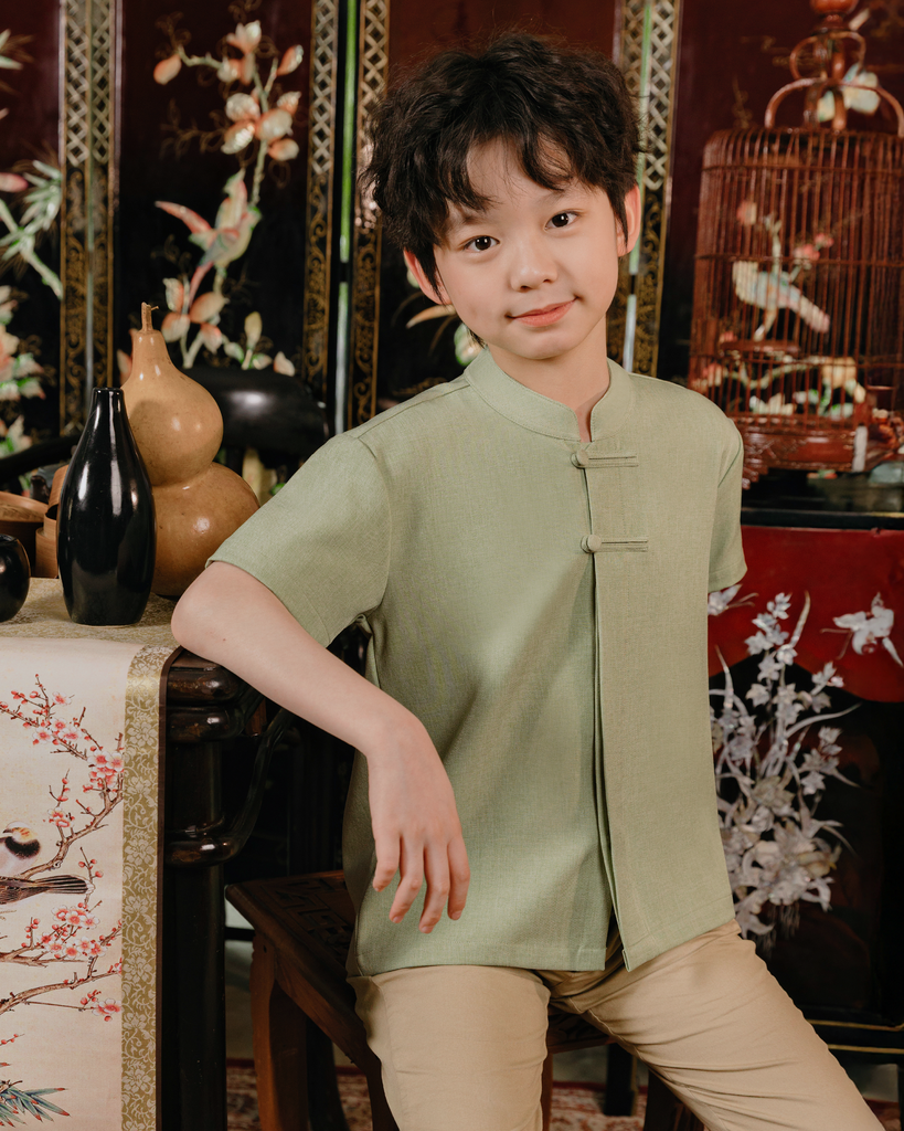 Asher Shirt Boys in Sage Green
