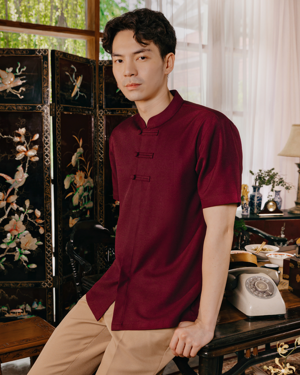 Asher Shirt Men in Maroon Oak