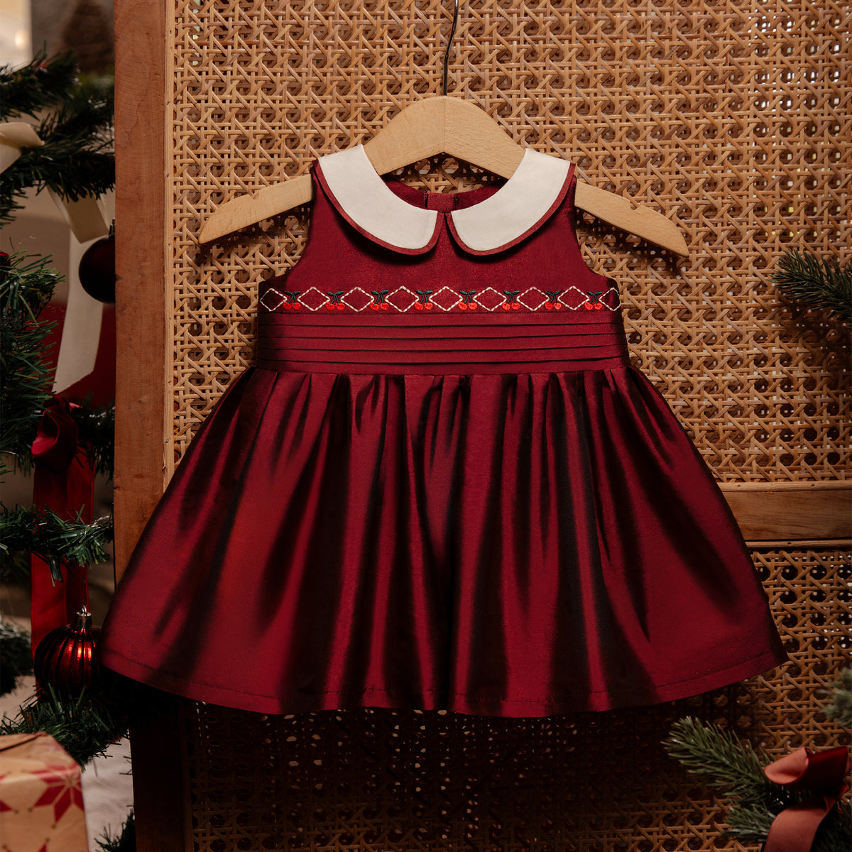 Baby Caroline Dress in Berry Red  Poppuri