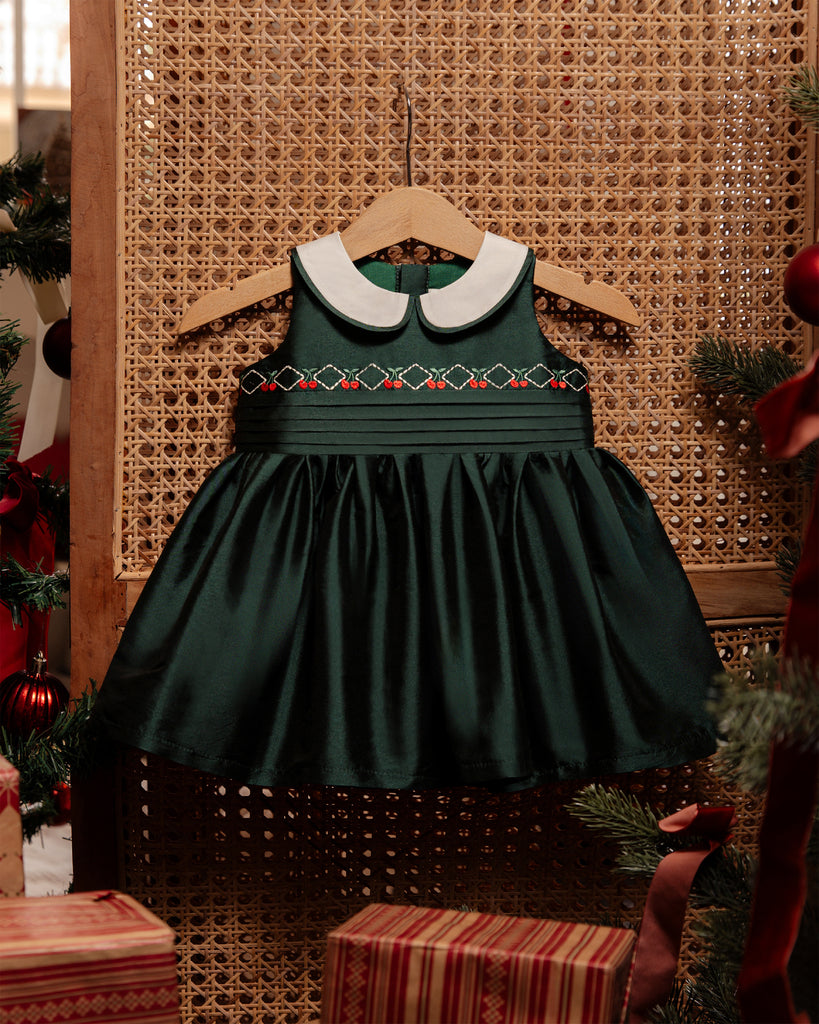 Baby Caroline Dress in Eden Green Poppuri Baby Caroline Dress in Eden Green Poppuri