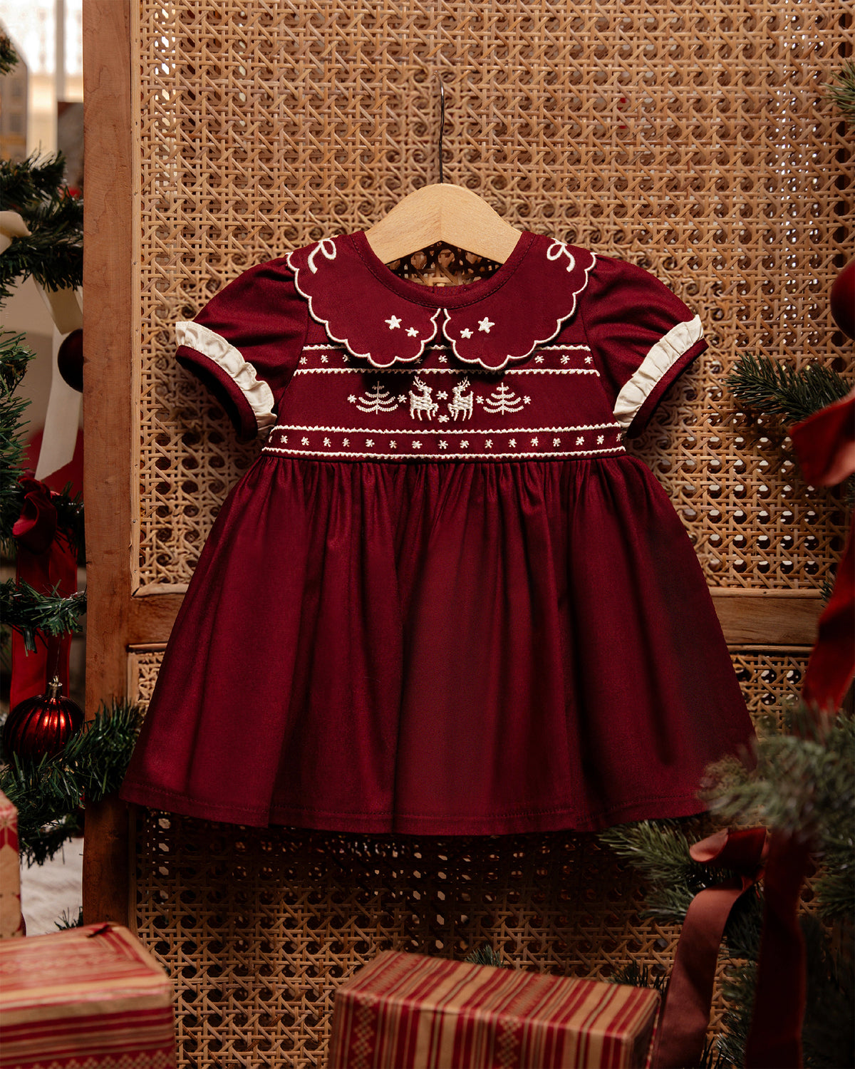Baby Abigail Dress in Maroon – Poppuri