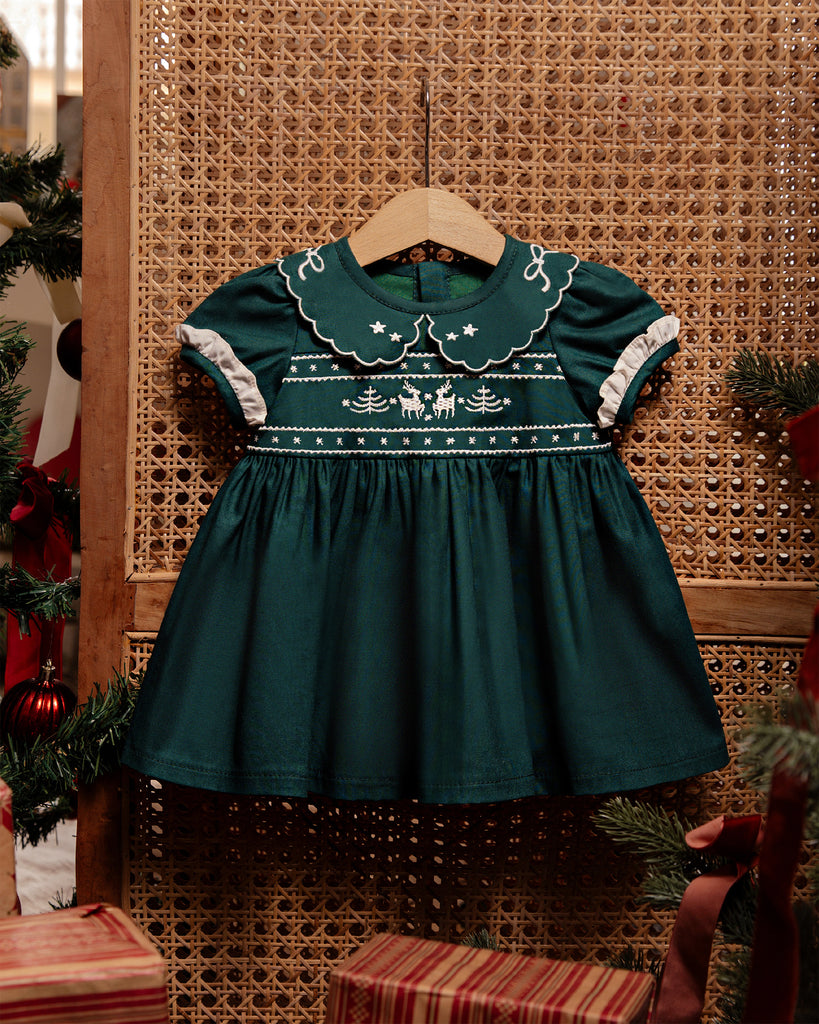 Baby Abigail Dress in Pine Green