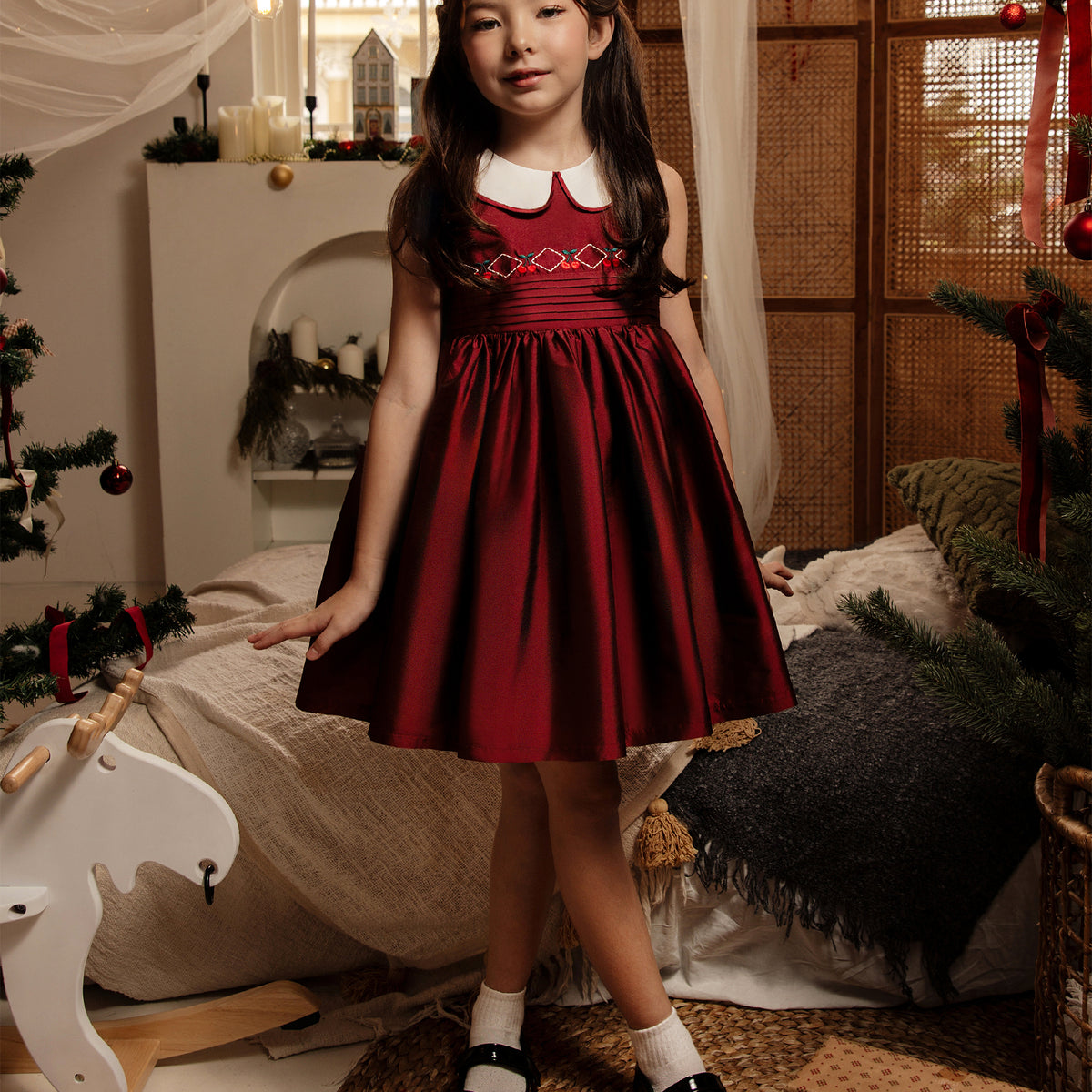 open lace back dress Caroline Dress in Berry Red