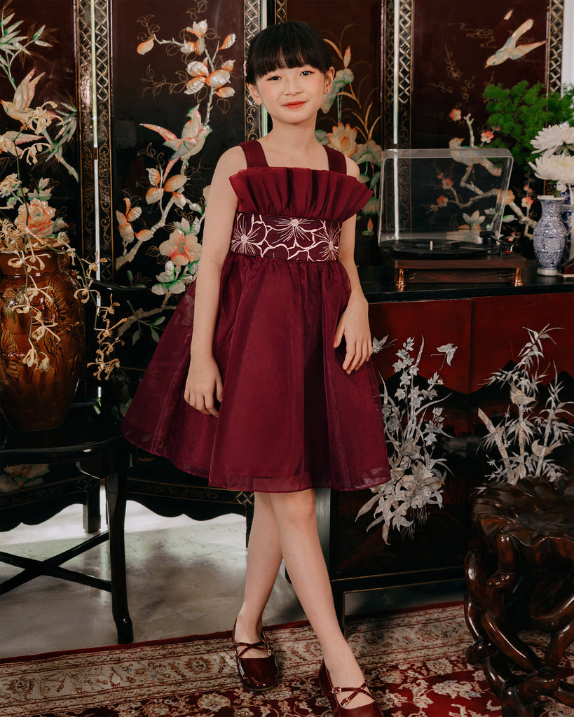 Sienna Dress Girls in Maroon Poppuri Sienna Dress Girls in Maroon Poppuri