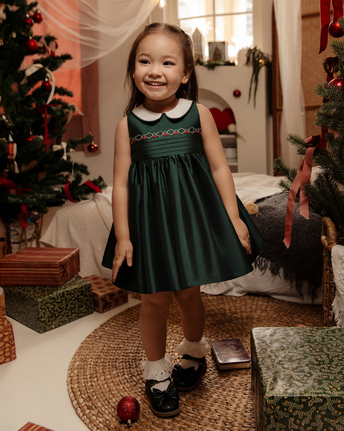 Caroline Dress in Eden Green  Poppuri
